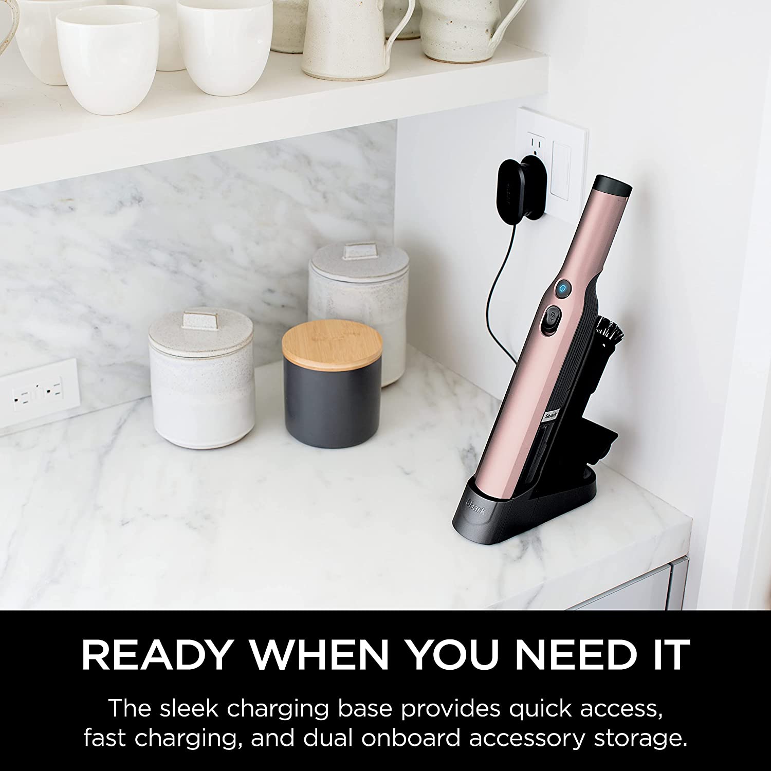Shark WANDVAC Cordless Hand Vac Lightweight and Portable at 1.4 lbs. with Powerful Suction. Charging Dock. One-Touch Empty for Car & Home. Rose Gold