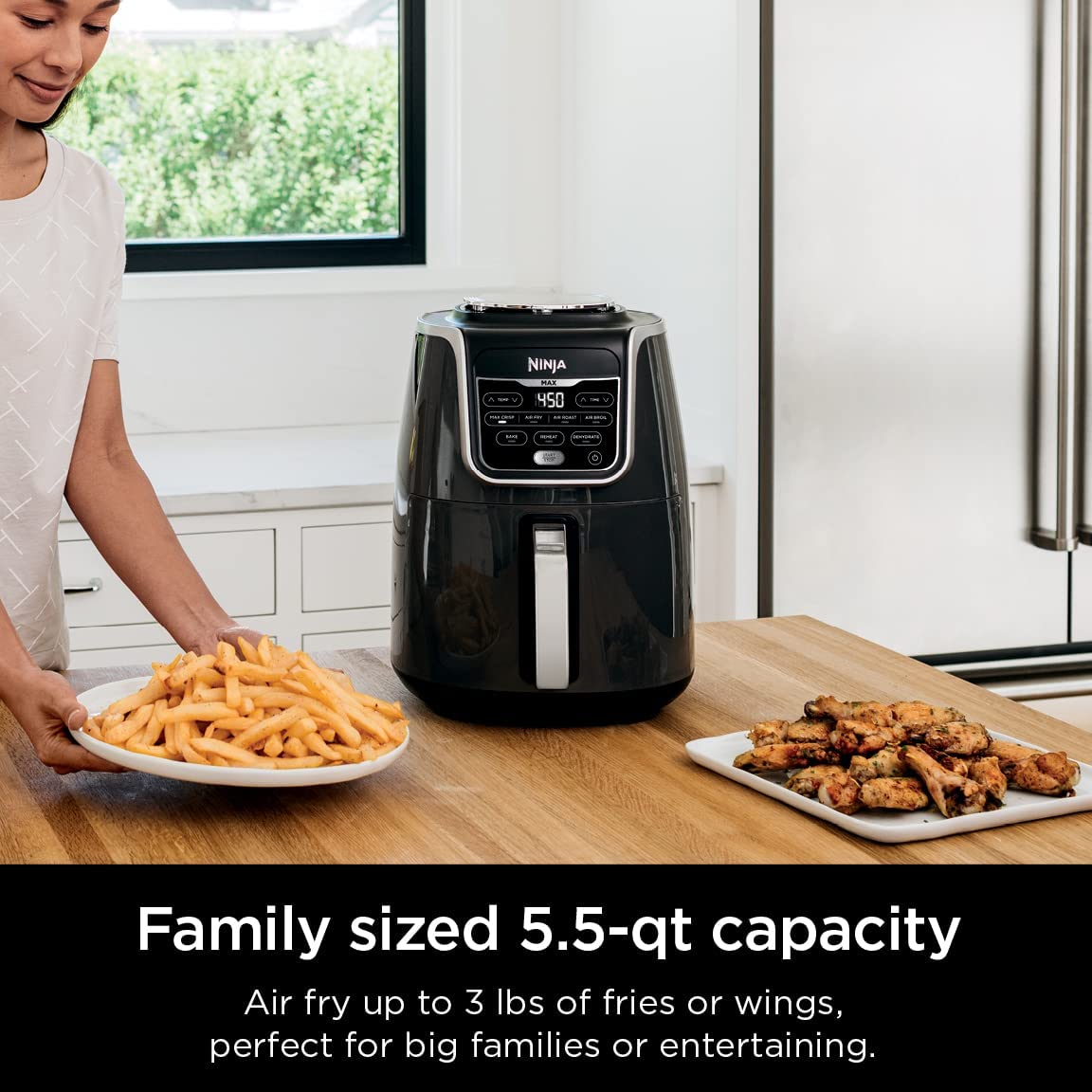Ninja AF161 Max XL Air Fryer that Cooks. Crisps. Roasts. Bakes. Reheats and Dehydrates. with 5.5 Quart Capacity. and a High Gloss Finish. Grey