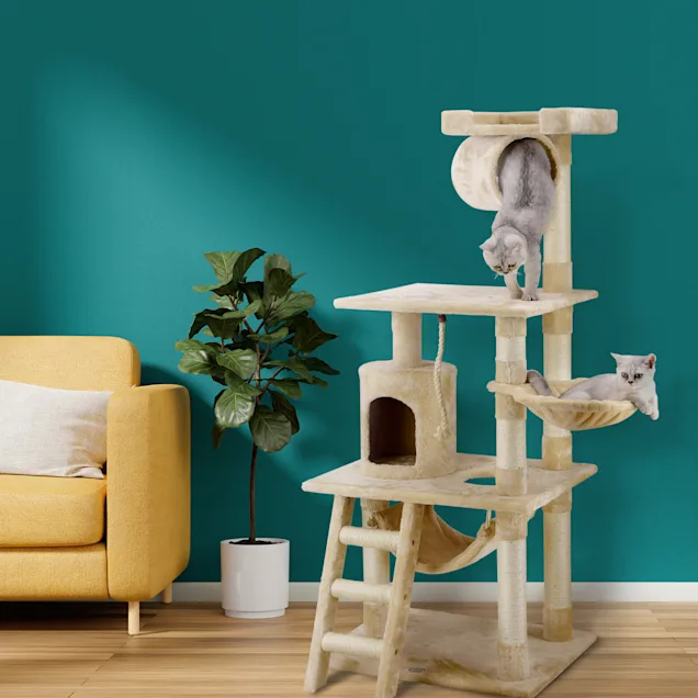 Go Pet Club Beige 62″ Cat Tree Condo with Hammock and Side Basket
