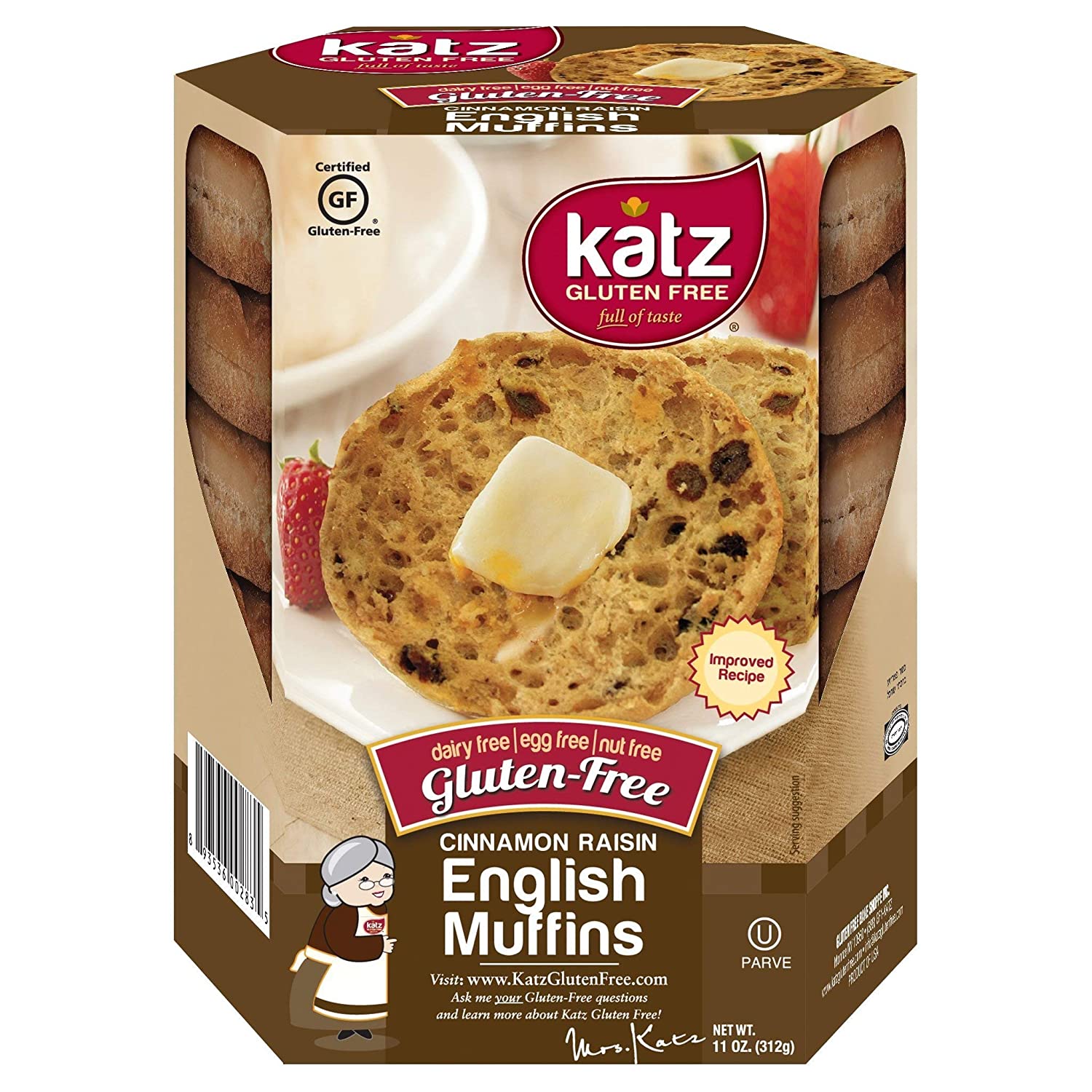 Katz Gluten Free Cinnamon Raisin English Muffins (3 Packs. 11 Ounce Each)