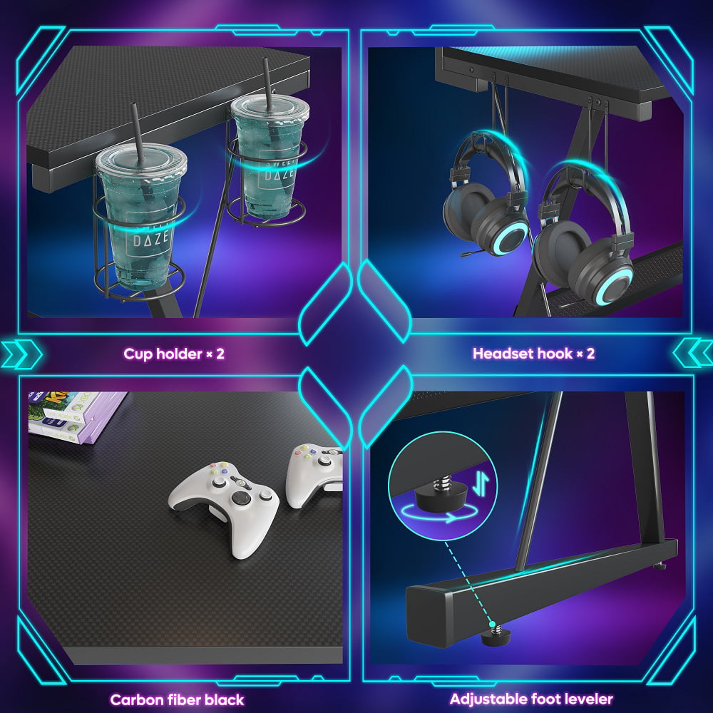 Bestier 55 inch Gaming Desk L Shaped Carbon Fiber Surface Corner Desk