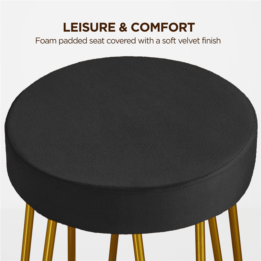 SMILE MART 26.5″H Upholstered Velvet Counter Stools with Golden Metal Legs Set of 2. Black