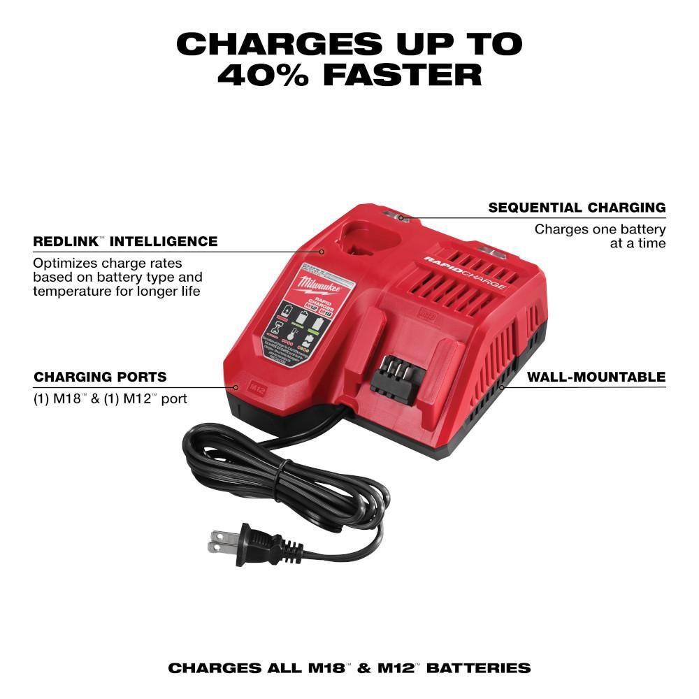 Milwaukee 48-59-1808 M12 and M18 12-Volt/18-Volt Lithium-Ion Multi-Voltage Rapid Battery Charger