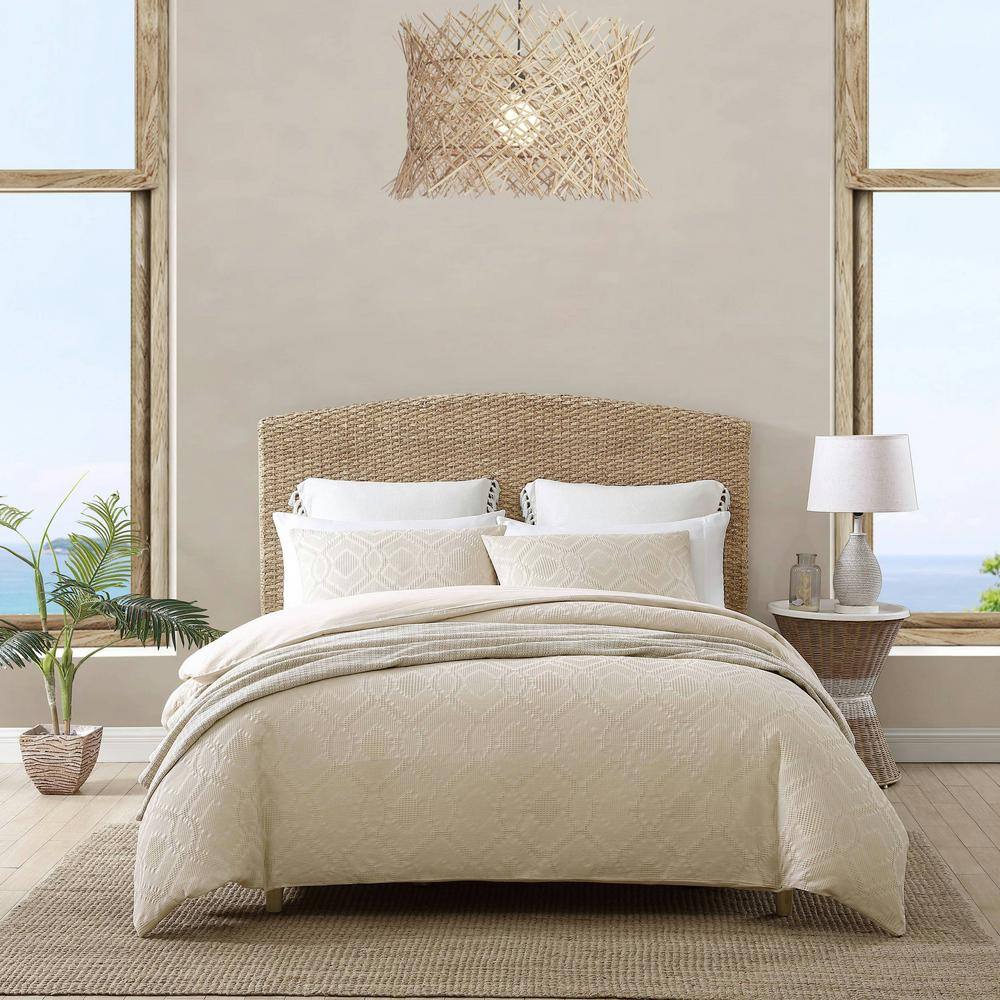 Tommy Bahama  Textured Waffle 3-Piece Beige Cotton King Comforter Set
