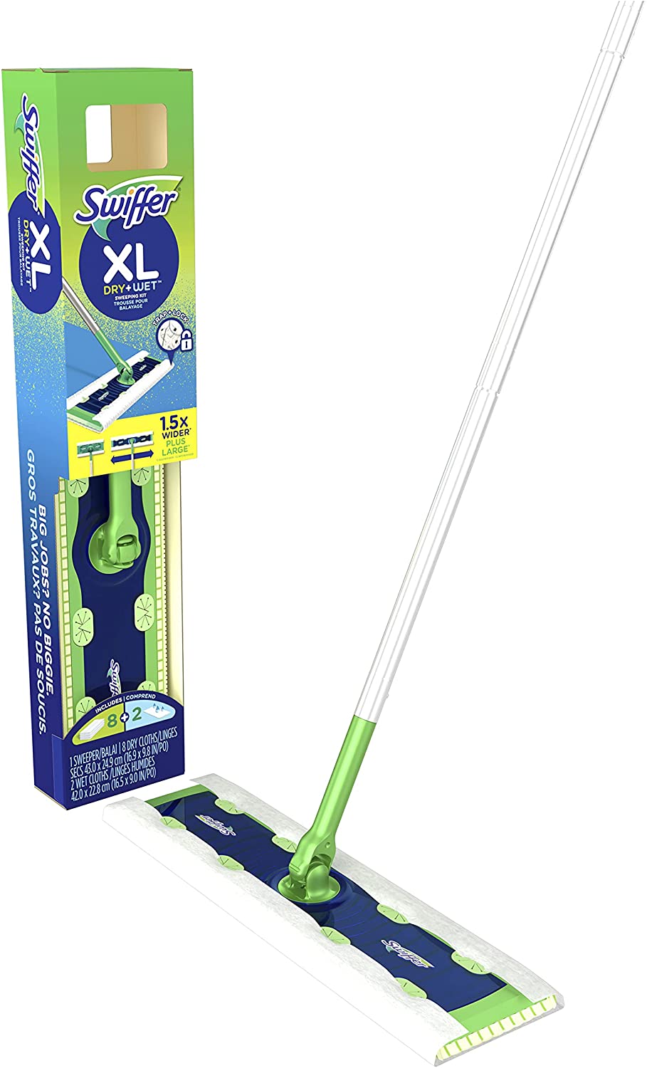 Swiffer Sweeper 2-in-1 Dry + Wet XL Multi Surface Floor Cleaner. Sweeping and Mopping Starter Kit. Includes 1 Mop. 8 Dry Cloths. 2 Wet Cloths