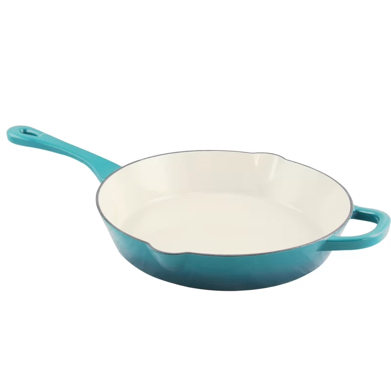 Crock Pot 111988.01 Artisan 12 Inch Enameled Cast Iron Round Skillet. Teal Ombre