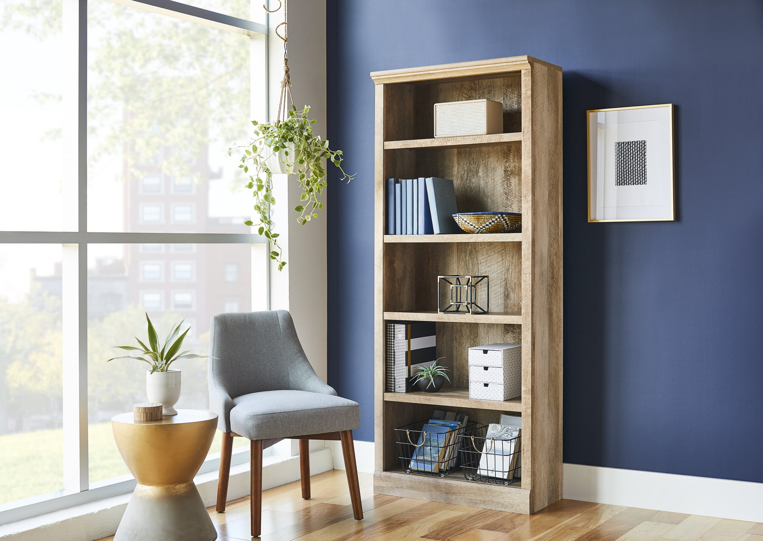 Better Homes & Gardens 71″ Crossmill 5-Shelf Bookcase. Weathered Finish