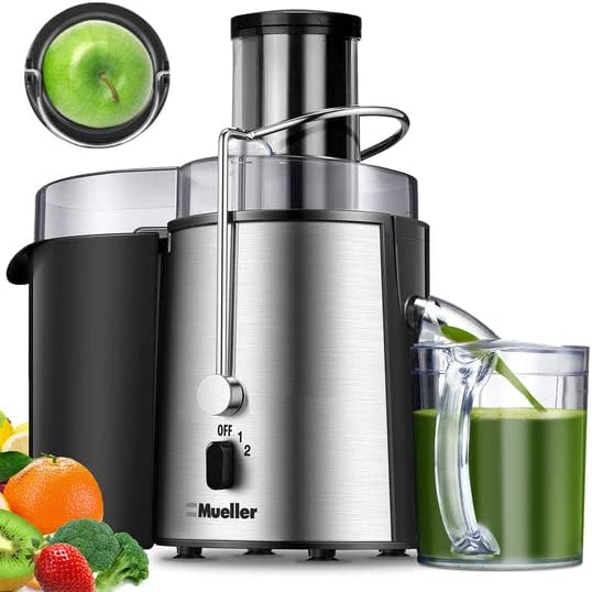Mueller Juicer Ultra Power. Easy Clean Extractor Press Centrifugal Juicing Machine. Wide 3″ Feed Chute for Whole Fruit Vegetable. Anti-drip. High Quality. Large. Silver