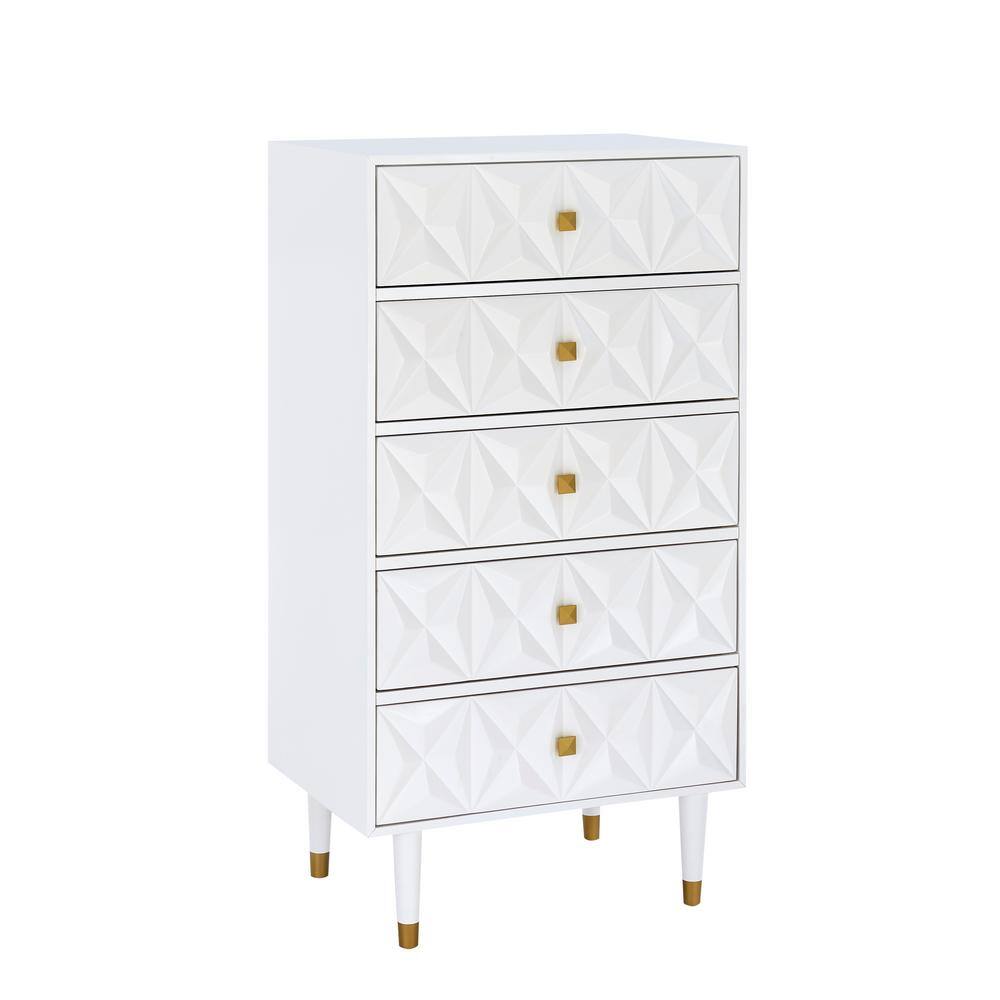 Linon Home Decor  Giovanni 5-Drawer White Chest of Drawers 28″W x 18.5″D x 52″H