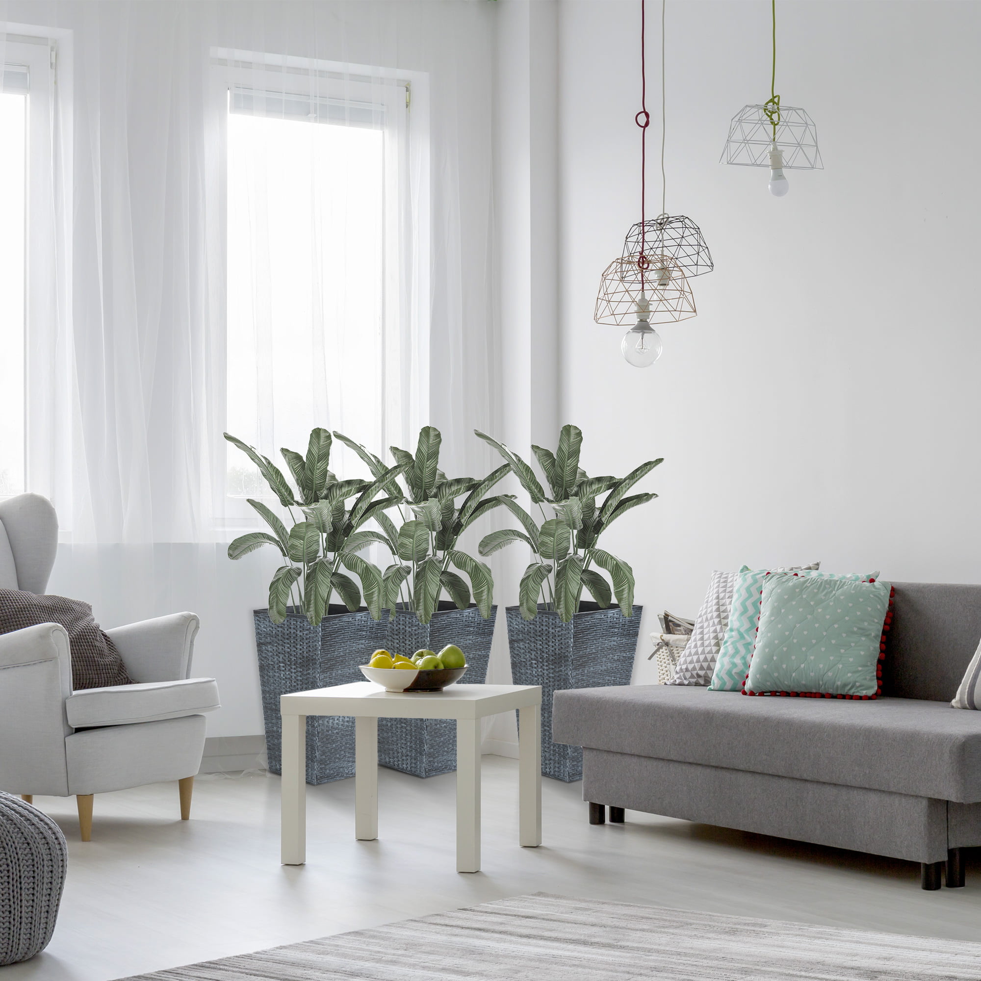 Outsunny Set of 3 Tall Planters. Outdoor & Indoor Flower Pot Set for Front Door. Entryway. Patio and Deck. Grey