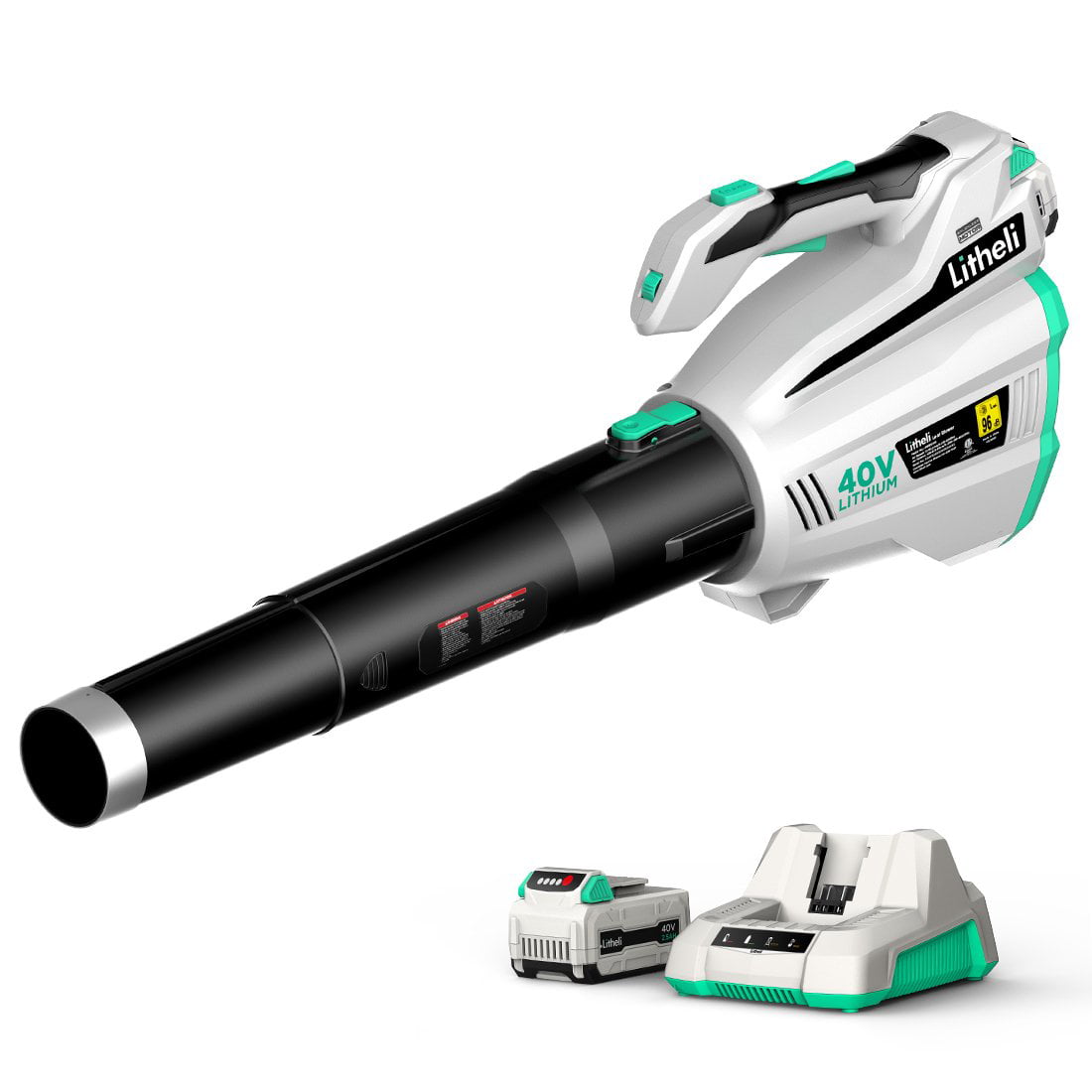 Litheli 40V Cordless Leaf Blower. Dual-Tube with Brushless Motor For Blowing Leaf + 2.0Ah Battery & Charger