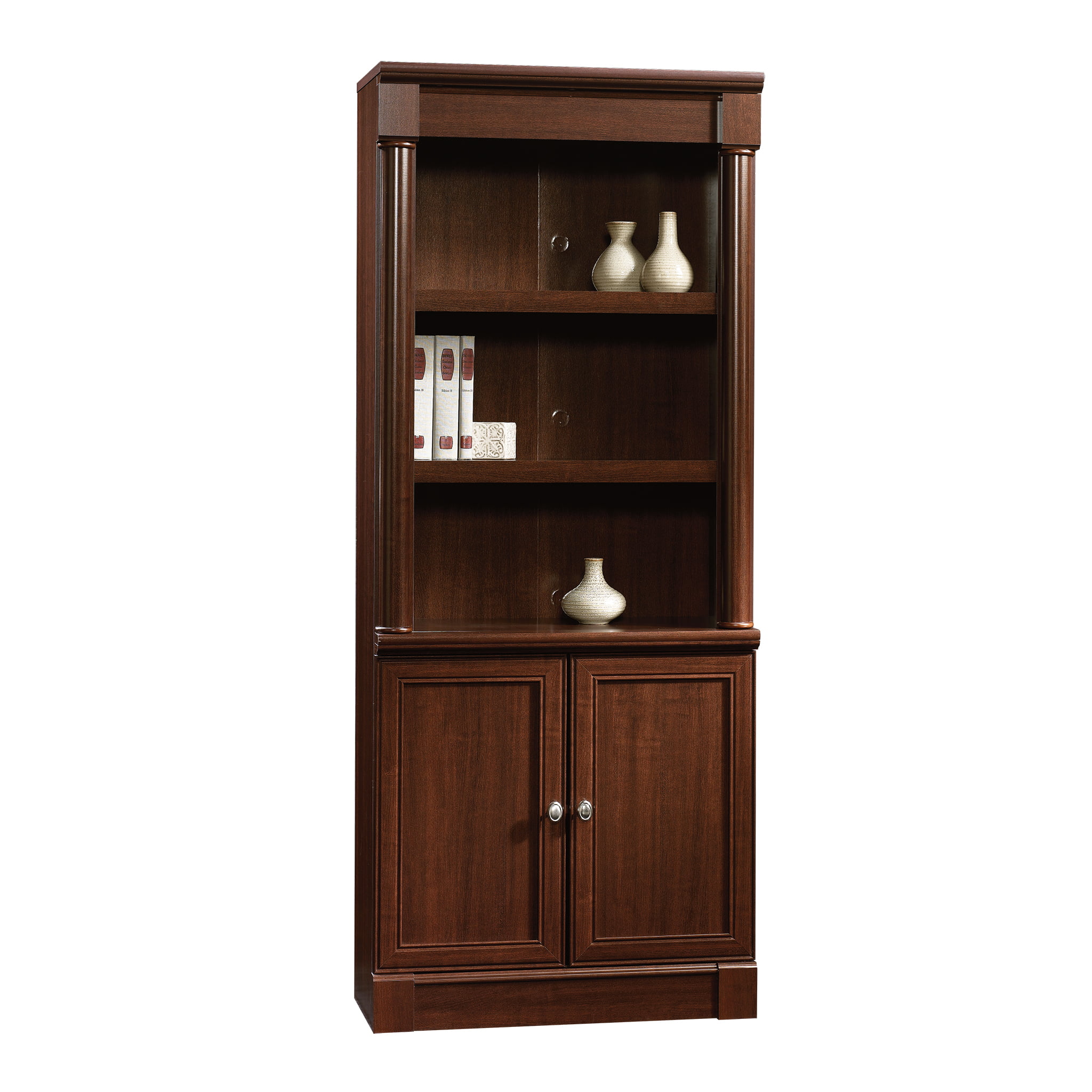 Sauder Palladia Library Bookcase with Doors. Select Cherry Finish