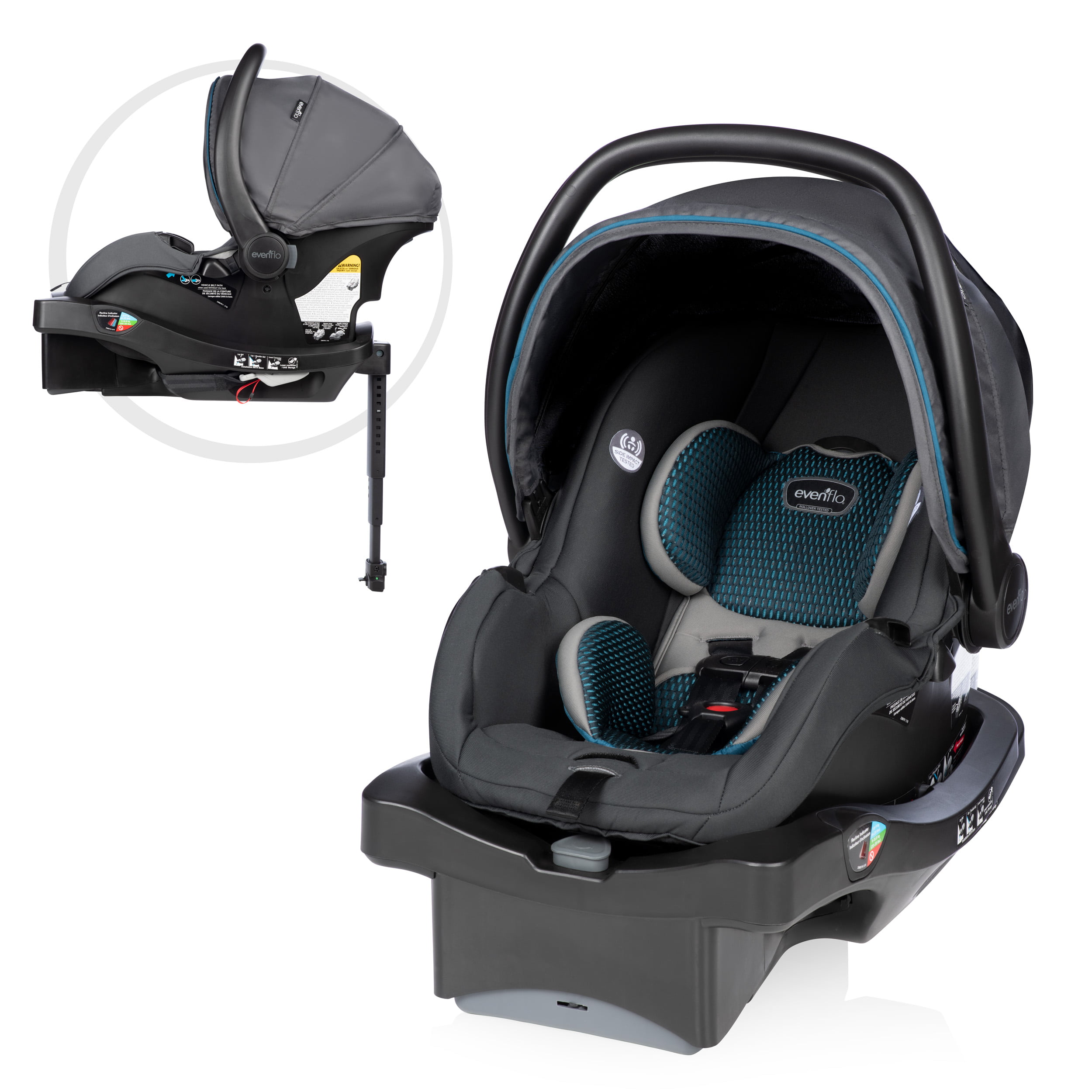 Evenflo LiteMax DLX Infant Car Seat with FreeFlow Fabric and SafeZone Load Leg Base (Sawyer Gray)