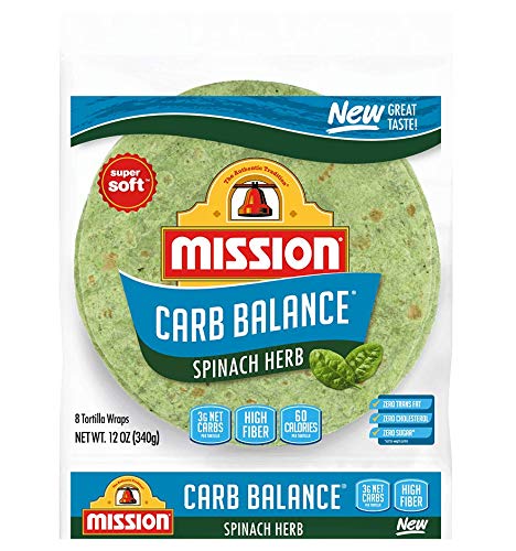 Mission Carb Balance Spinach Herb Tortilla Wraps 8″ 2/8 Count (16 Tortillas)