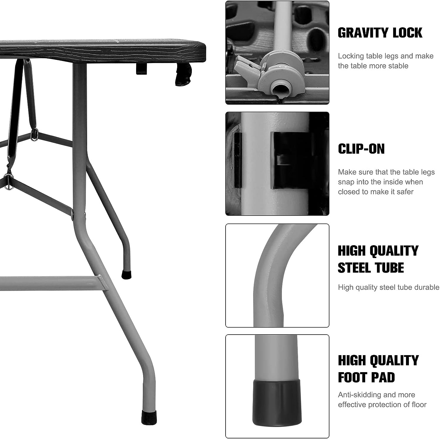Byliable Folding Table 6ft Portable Heavy Duty Plastic Black Folding Table Utility Dining Table Indoor Outdoor for Camping Picnic and Party. Black