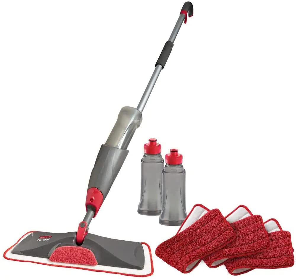 Rubbermaid Reveal Spray Microfiber Floor Cleaning Kit for Laminate & Hardwood Floors. Spray Mop with Reusable Washable Pads. Commercial