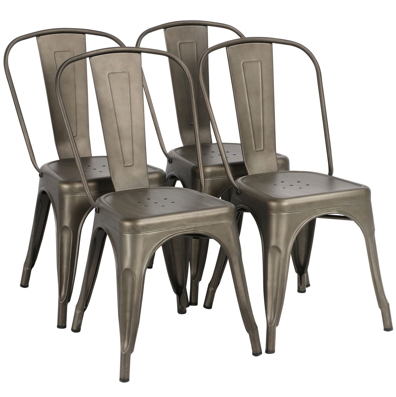 SMILE MART Industrial Modern Metal Dining Chairs. Set of 4. Gunmetal Gray