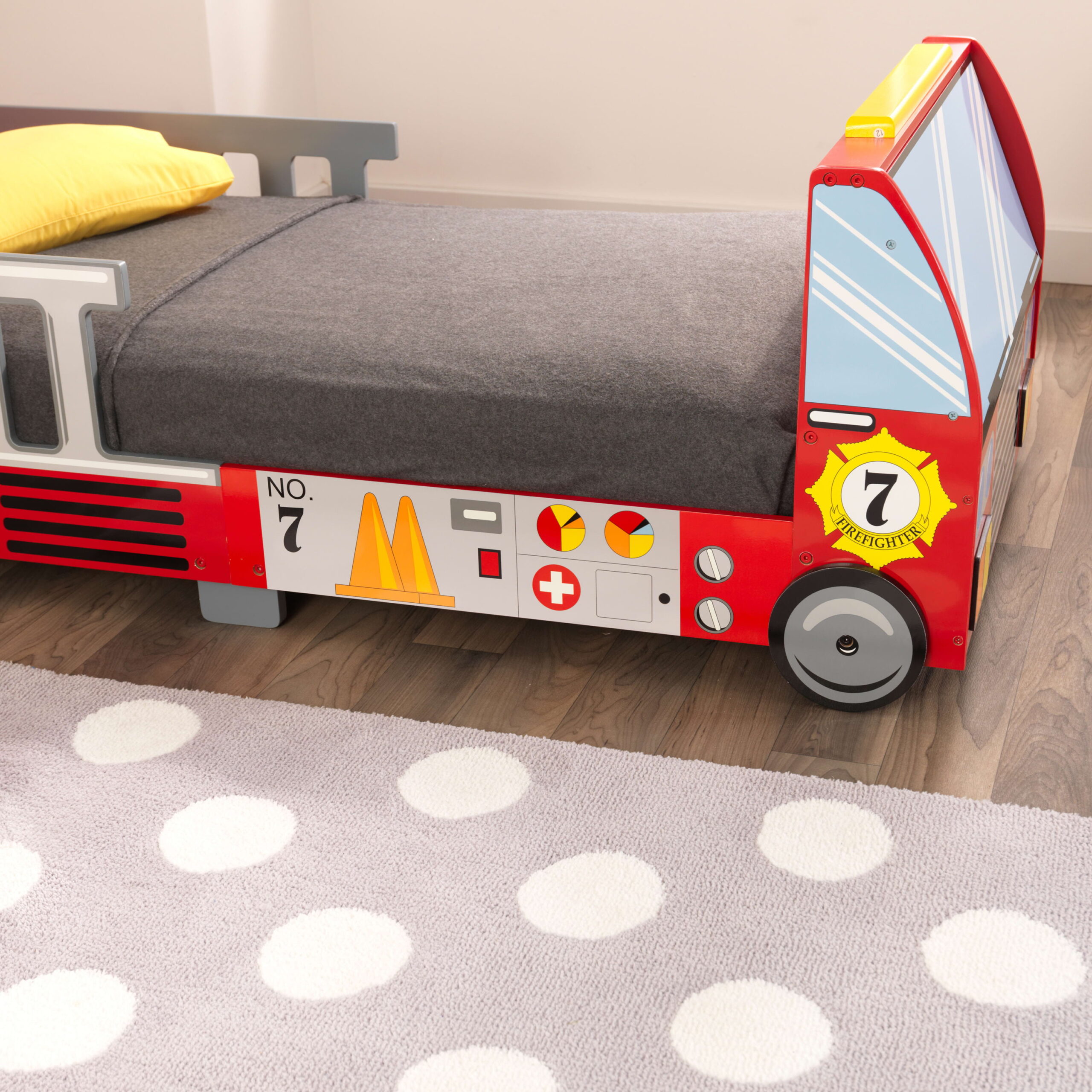 KidKraft Fire Truck Wooden Toddler Bed with Guard Rails. Children-s Furniture - Red