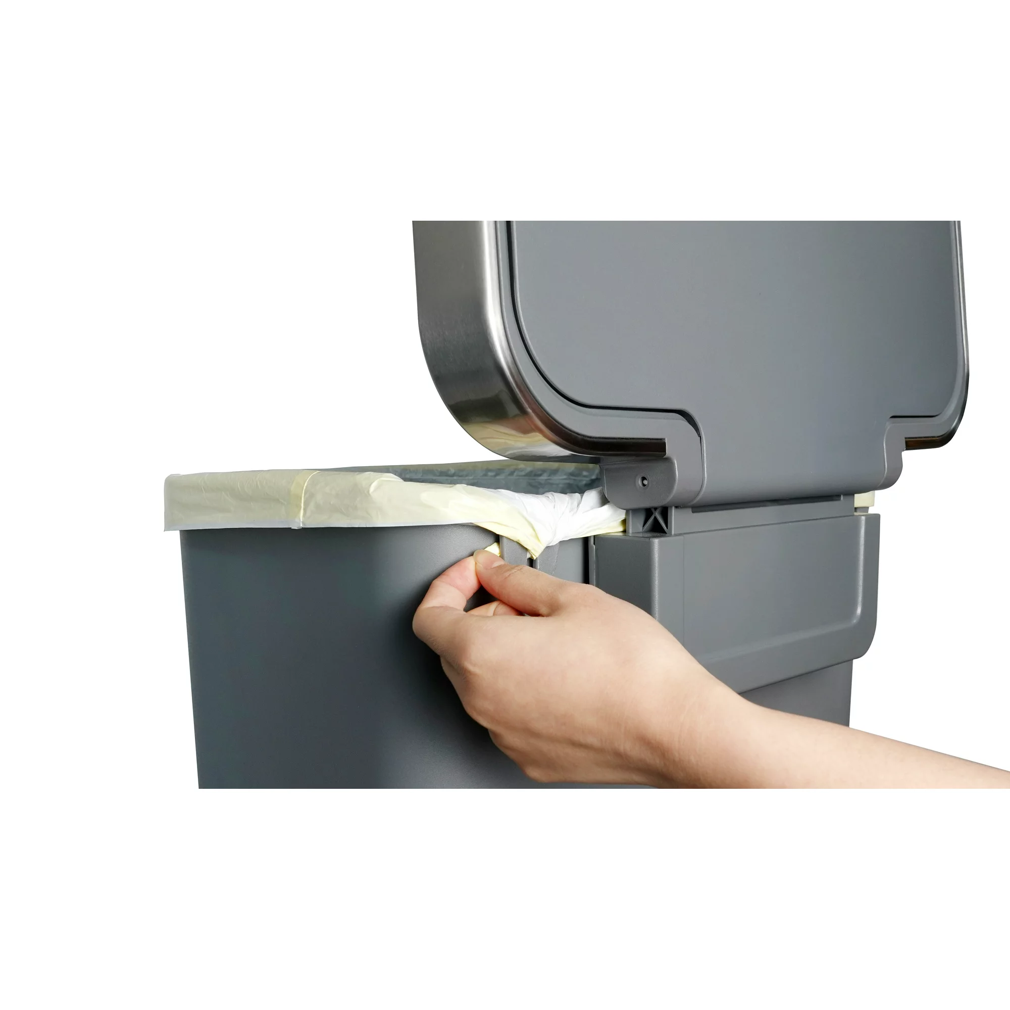 Better Homes & Gardens 11.9 Gallon Trash Can. Plastic Step On Kitchen Trash Can. Gray