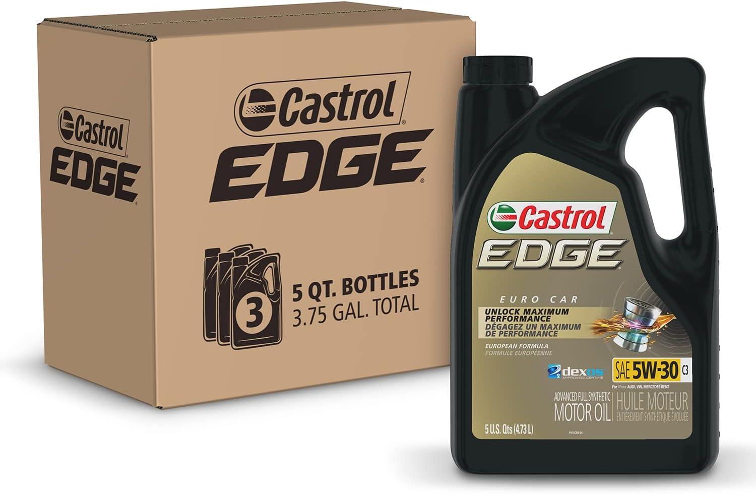 Castrol 03559 Edge 5W-30 C3 Advanced Full Synthetic Motor Oil. 5 Quart. 3 Pack