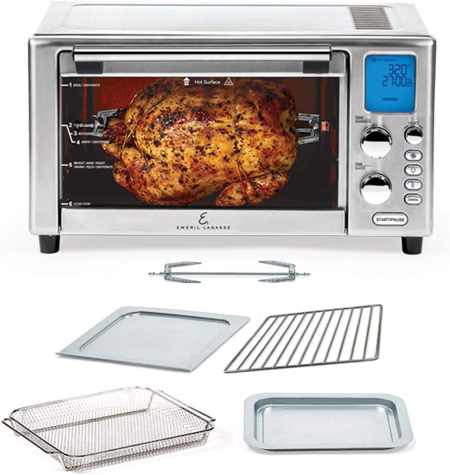 Emeril Lagasse Power Air Fryer 360 Better Than Convection Ovens Hot Air Fryer Oven. Toaster Oven. Bake. Broil. Slow Cook and More Food Dehydrator. Rotisserie Spit. Pizza Function Cookbook Included (Stainless Steel)