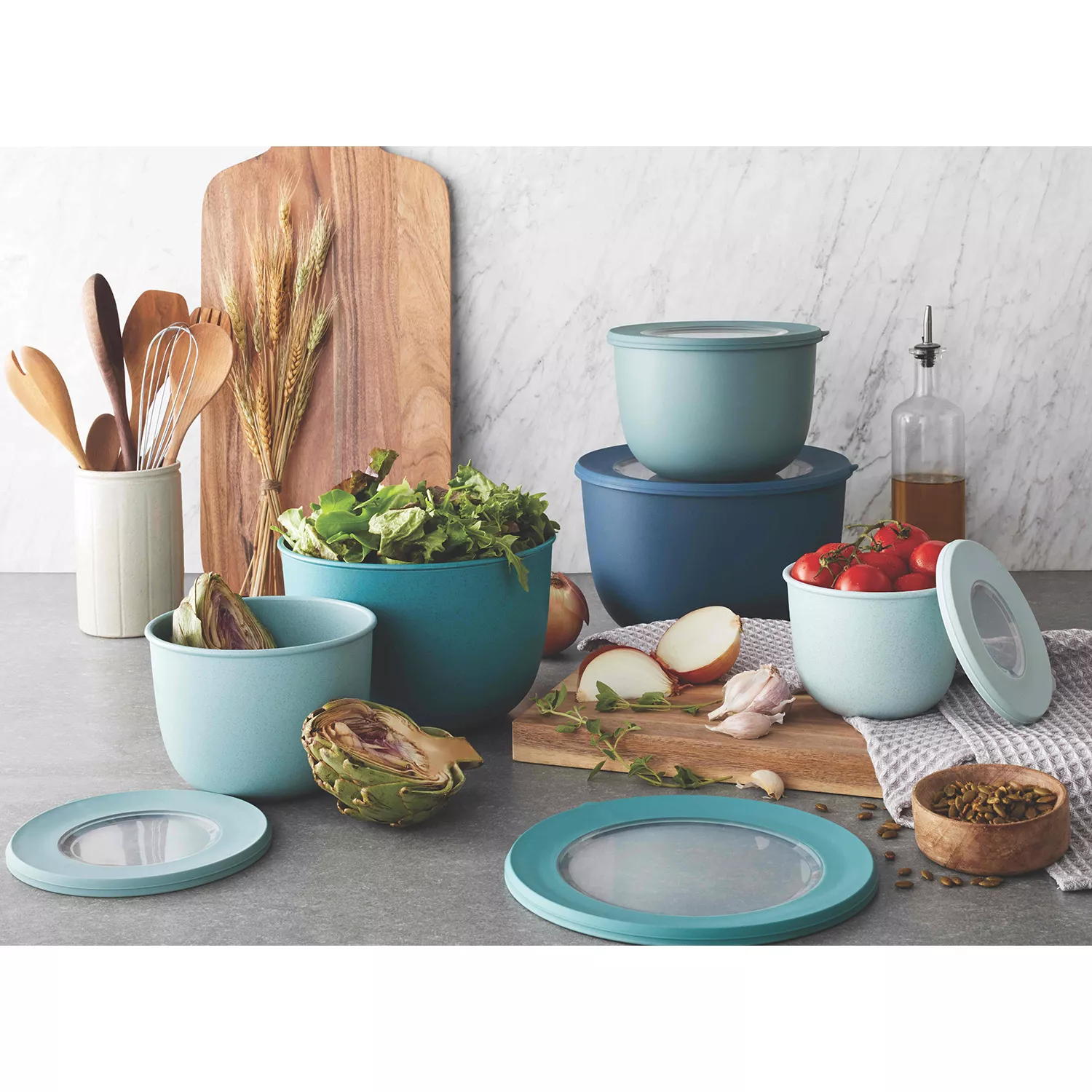 Member-s Mark 10-Piece Break-resistant Wheat Straw Mixing Bowls. 5 Bowls + 5 Lids. Blue