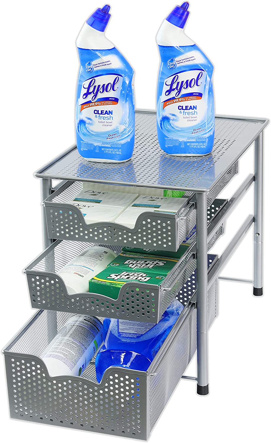 Simple Houseware Stackable 3 Tier Sliding Basket Organizer Drawer. Silver