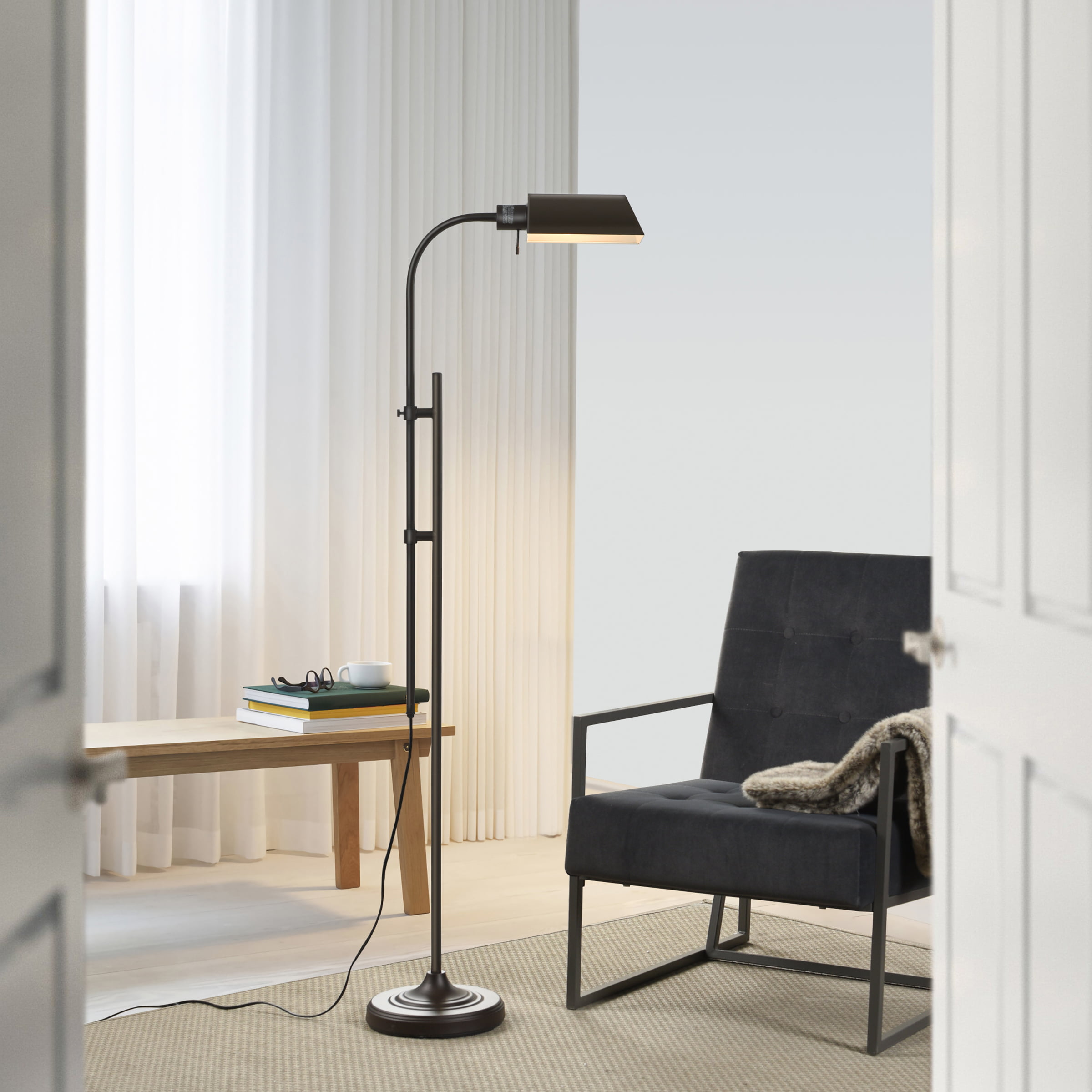 Better Homes and Gardens Adjustable Height Oil-rubber Bronze Finished Pharmacy Floor Lamp. 51.5″ to 72″