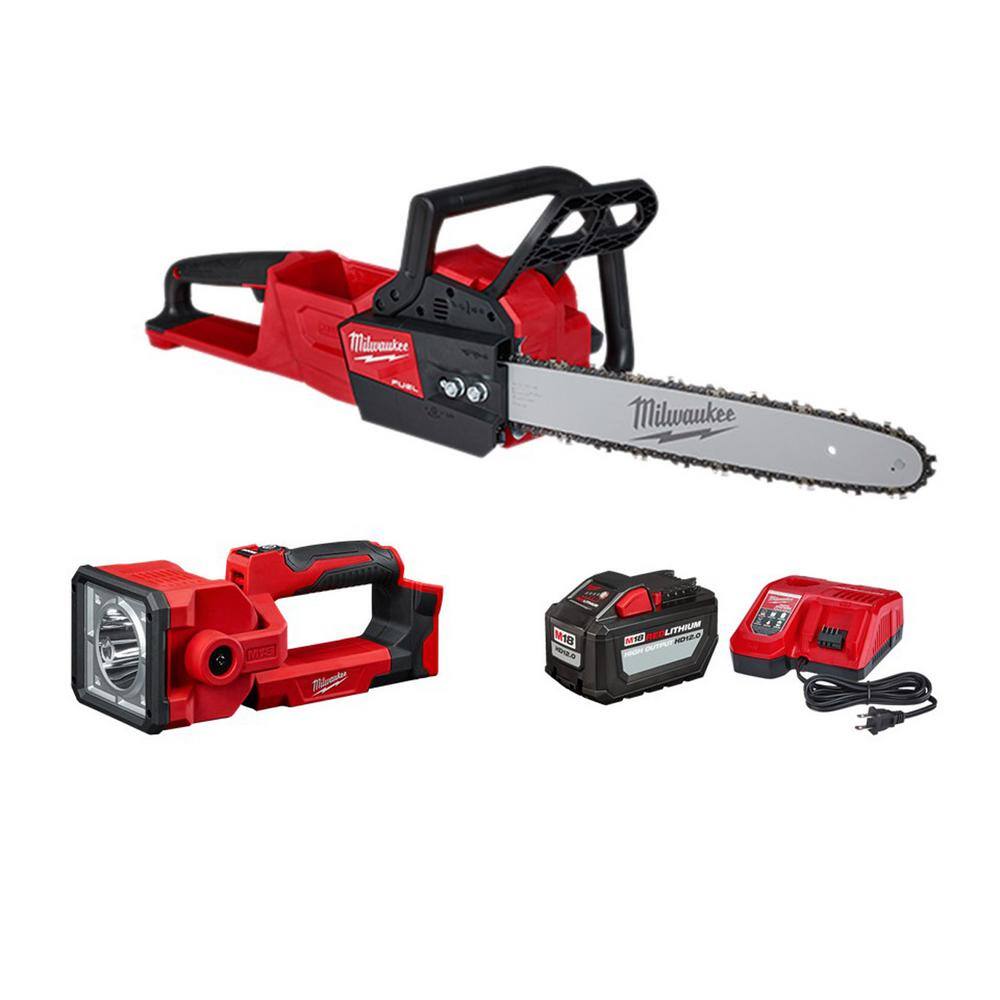 Milwaukee 2727-21HD-2354-20 M18 FUEL 16 in. 18-Volt Lithium-Ion  Brushless Battery Chainsaw Kit with M18 1250 Lumens Search Light (2-Tool)