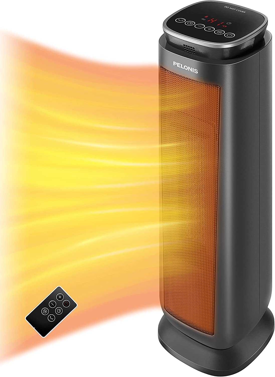 PELONIS PTH15A4BGB Ceramic Tower 1500W Indoor Space Heater with Oscillation. Remote Control.Grey