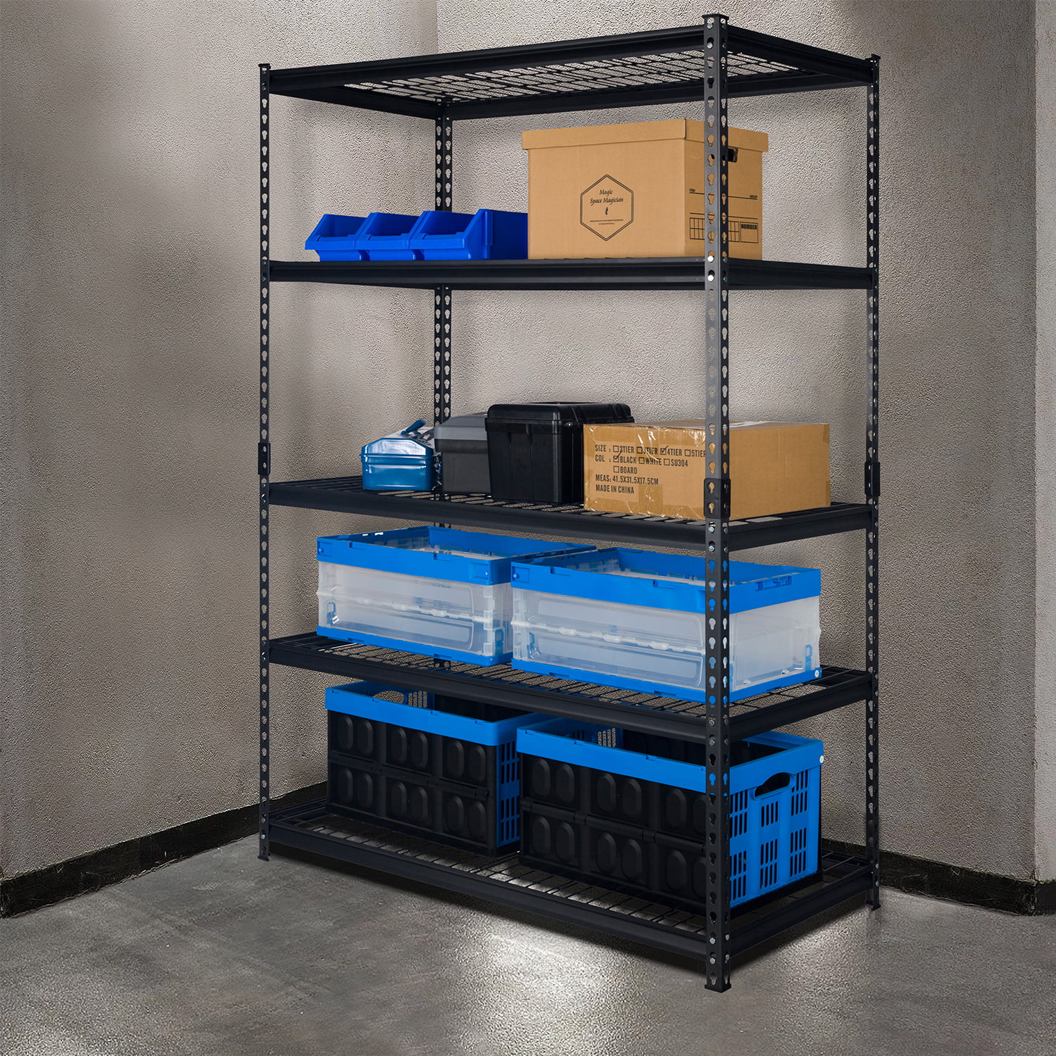 Pachira 60″W x 24″D x 72″H 5-Shelf Steel Shelving. Black