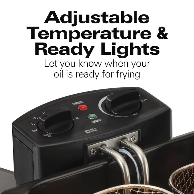 Hamilton Beach (35034) Triple Basket Electric Deep Fryer. 19 Cups / 4.5 Liters Oil Capacity. Lid with View Window. Professional Grade. 1800 Watts. Stainless Steel. Black