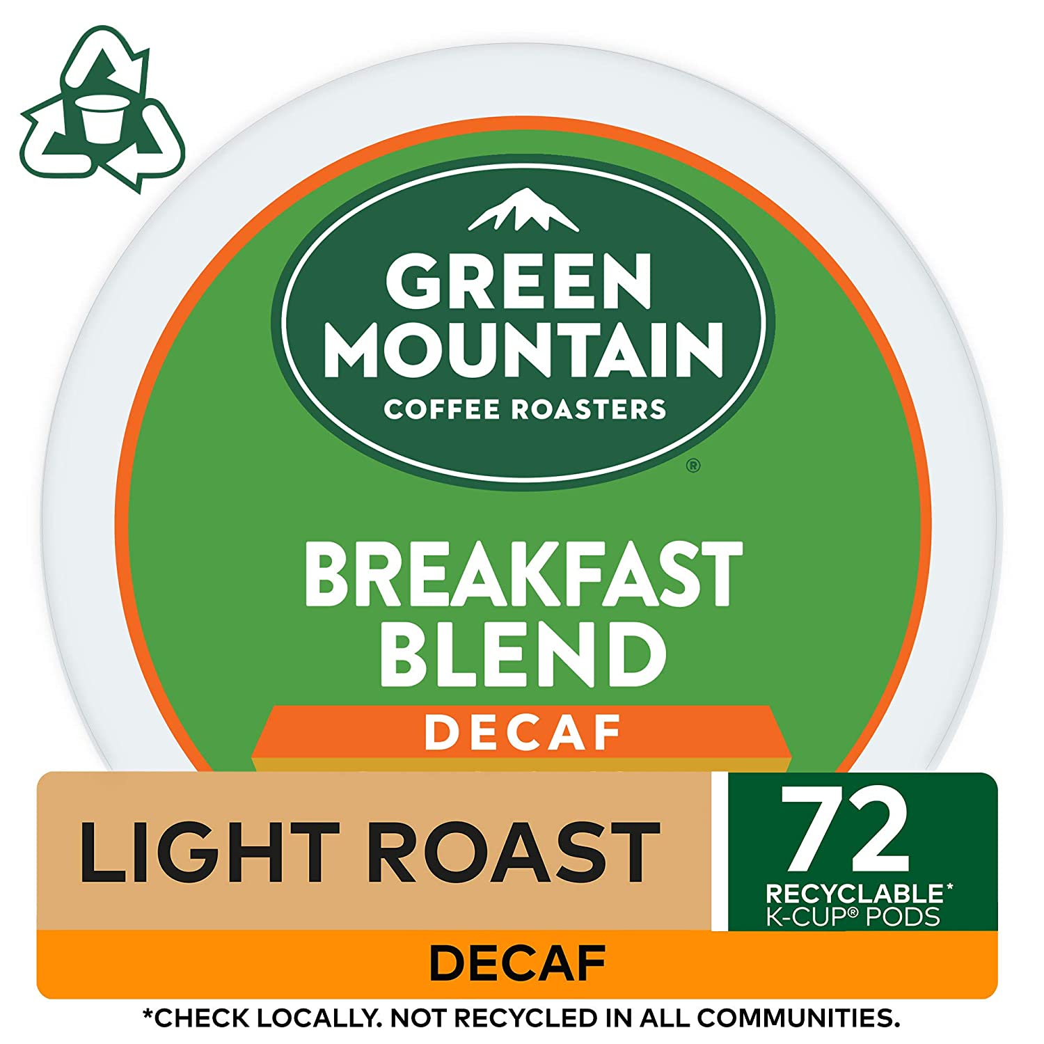 Green Mountain Coffee Roasters Breakfast Blend Decaf. Single-Serve Keurig K-Cup Pods. Light Roast Coffee. 72 Count