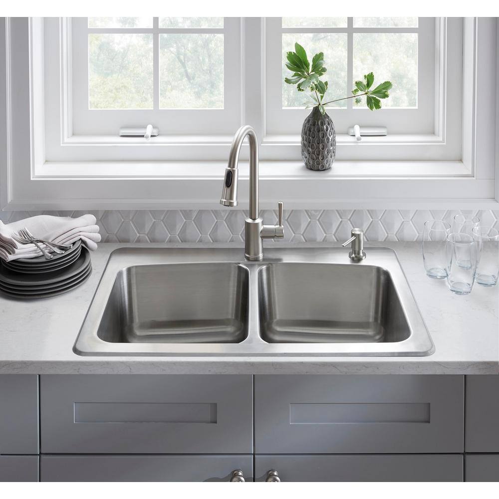 Glacier Bay VT3322P09 Dual Mount 18-Gauge Stainless Steel 33 in. 2-Hole 50/50