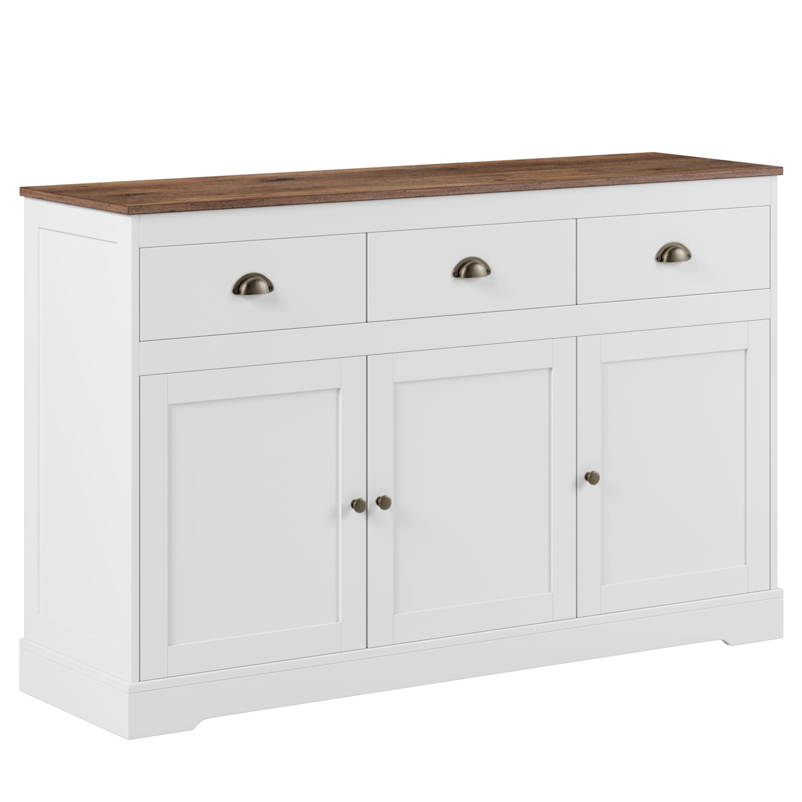 Homfa Sideboard Storage Cabinet with 3 Drawers & 3 Doors. 53.54” Wide Buffet Cabinet for Dining Room. White