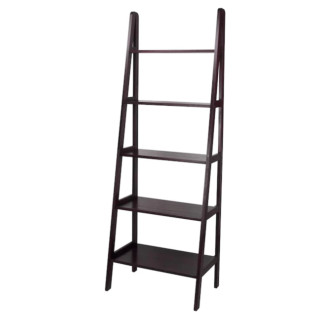 Casual Home 176-53 Ladder Espresso Wood 5-Shelf Ladder Bookcase (24.75-in W x 72-in H x 16-in D)
