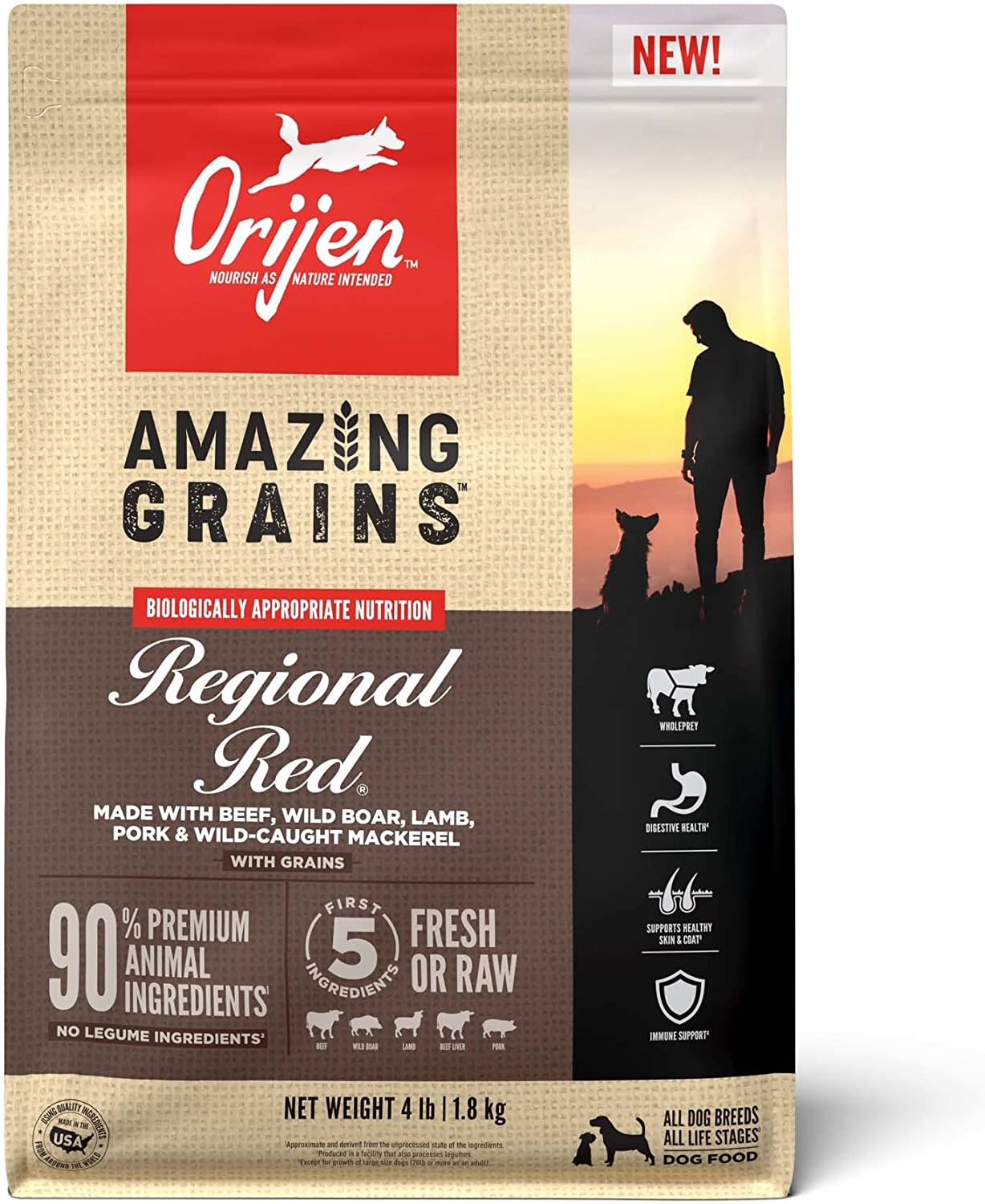 ORIJEN Amazing Grains Regional Red High Protein Dry Dog Food