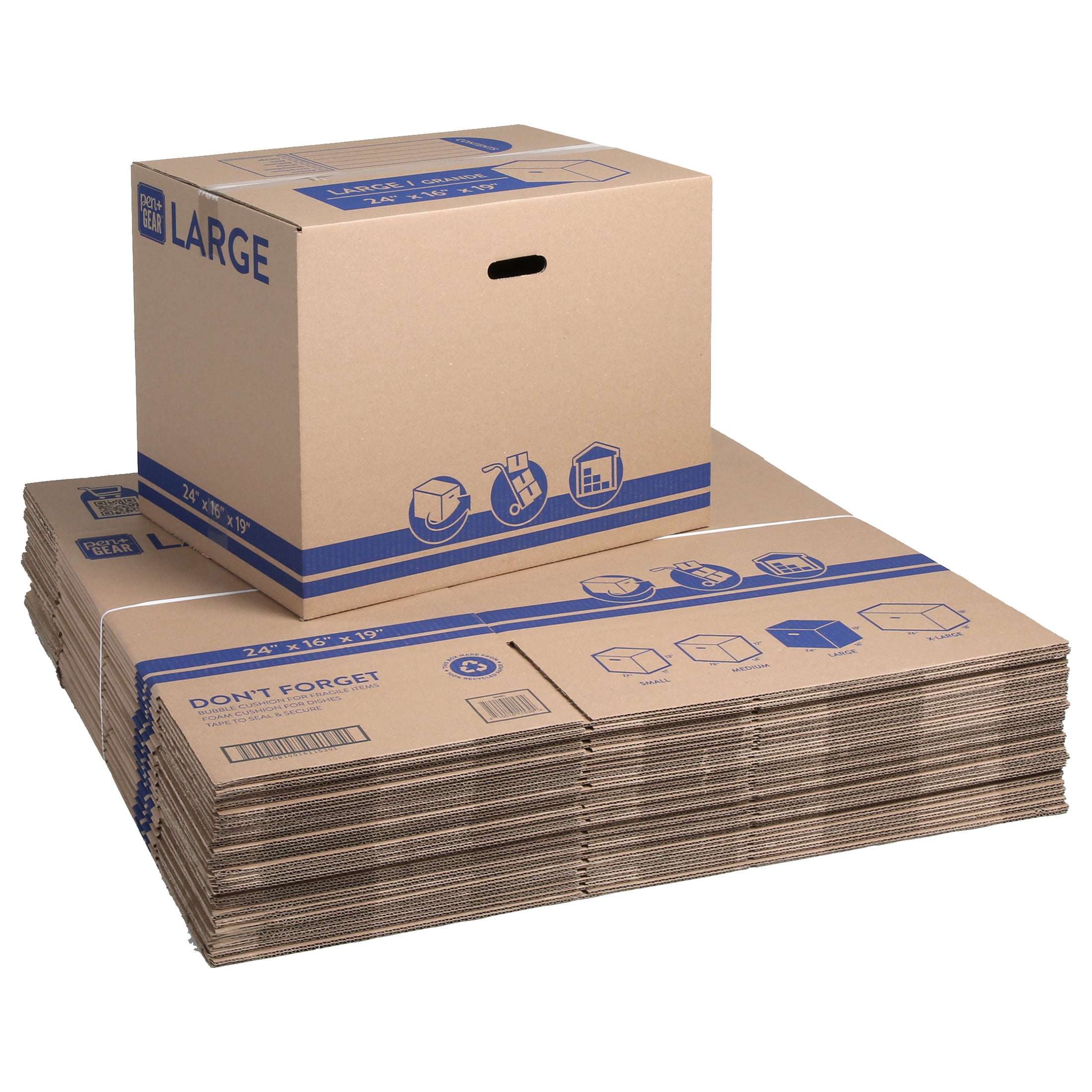 Pen+Gear Large Recycled Moving and Storage Boxes. 24″ L x 16″ W x 19″ H. Kraft. 25 Count