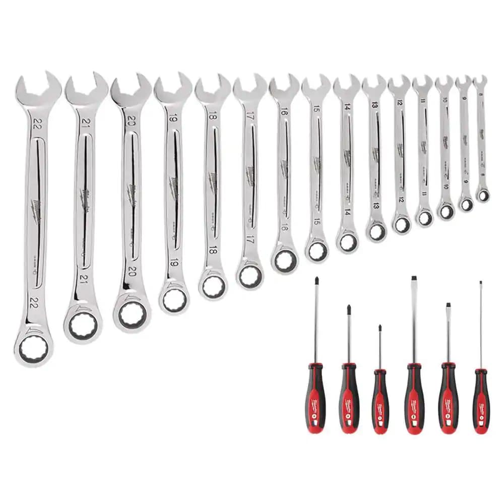 Milwaukee 48-22-9516 Ratcheting Wrench and 48-22-2706 Screwdriver Mechanics Tool Set (21-Piece)