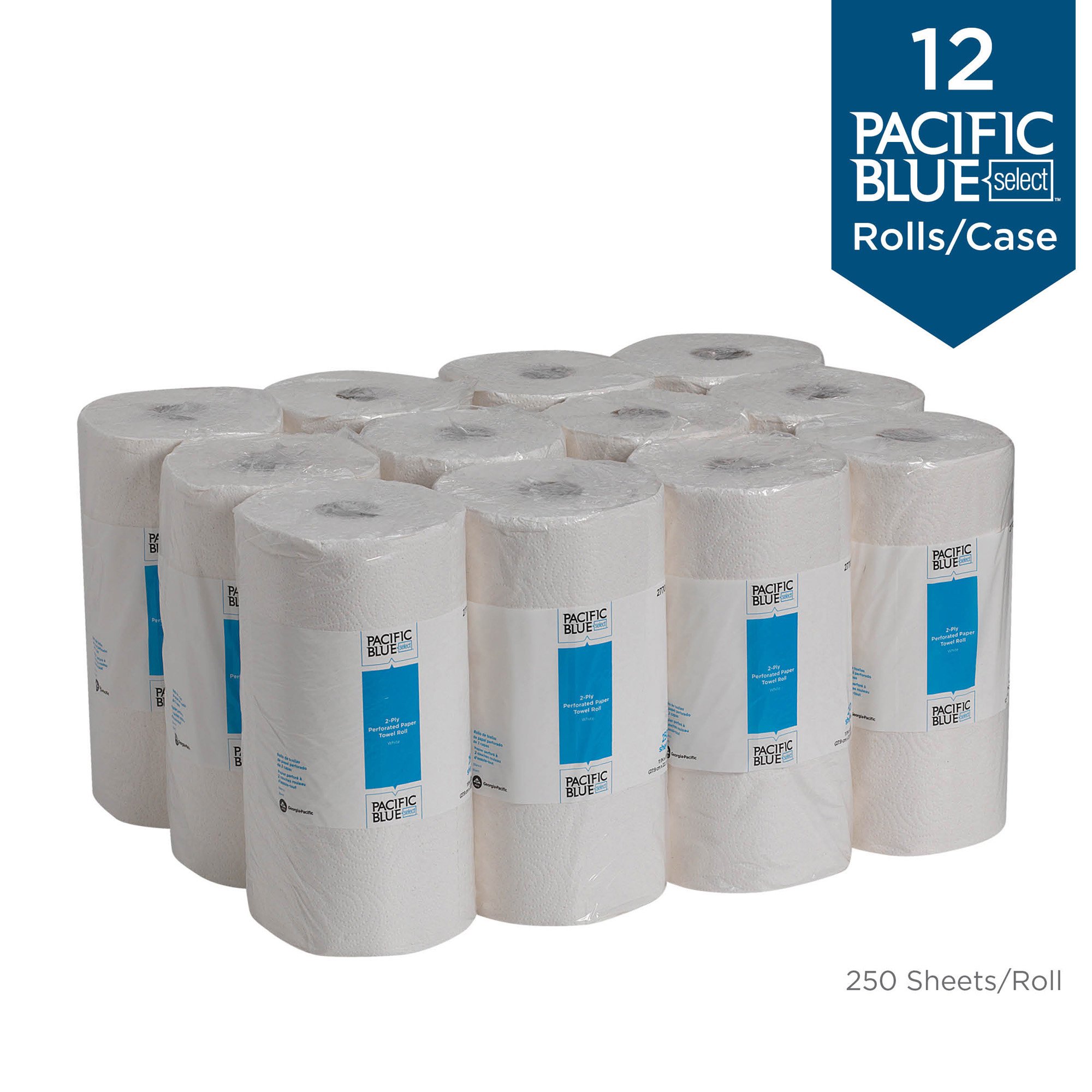 Pacific Blue Select Perforated Roll Towel by GP PRO 2 Ply - 8.80″ x 11″ - 250 Sheets/Roll - White - Strong. Absorbent. Perforated - For Office Building - 12 / Carton