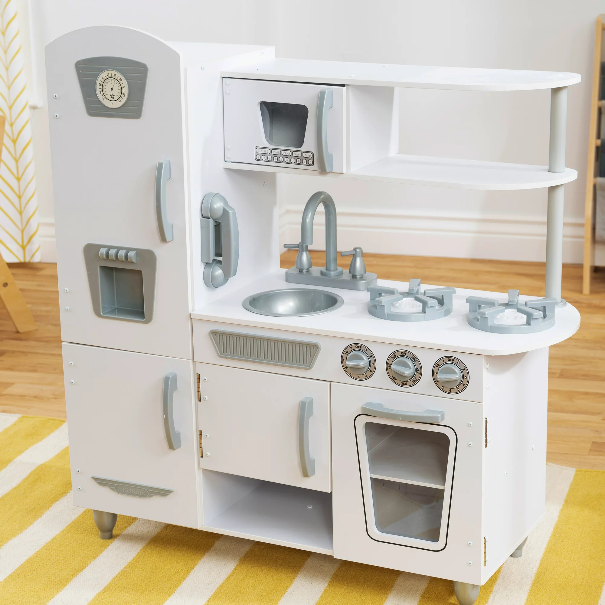 KidKraft Vintage Wooden White Play Kitchen with Ice Maker and Play Phone