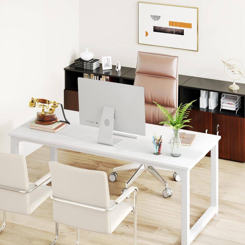 TRIBESIGNS WAY TO ORIGIN Halseey 70.8 in. W White Computer Desk Particle Board Wood Home Office Workstation Boardroom Desk