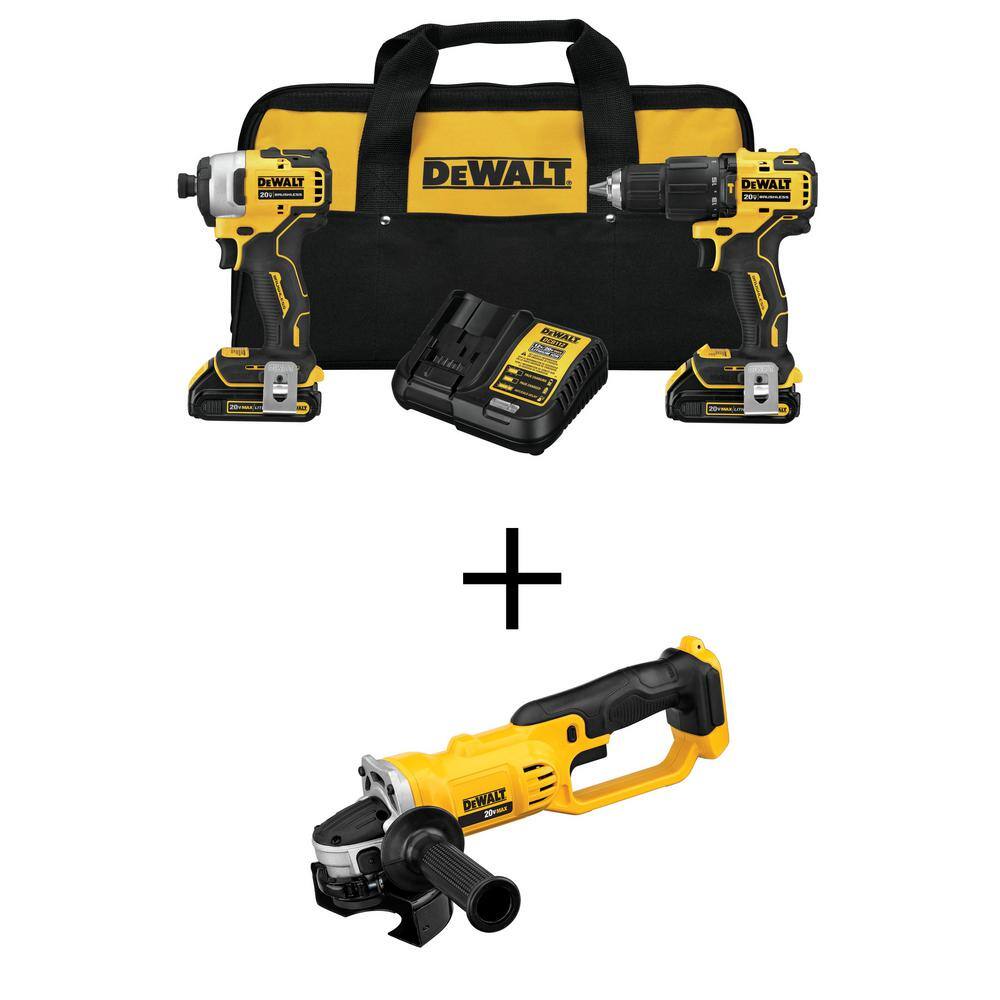 DEWALT DCK279C2W412 ATOMIC 20V MAX Cordless Brushless Hammer Drill/Impact 2 Tool Combo Kit. 20V 4.5-5 in. Grinder. and (2) 1.3Ah Batteries