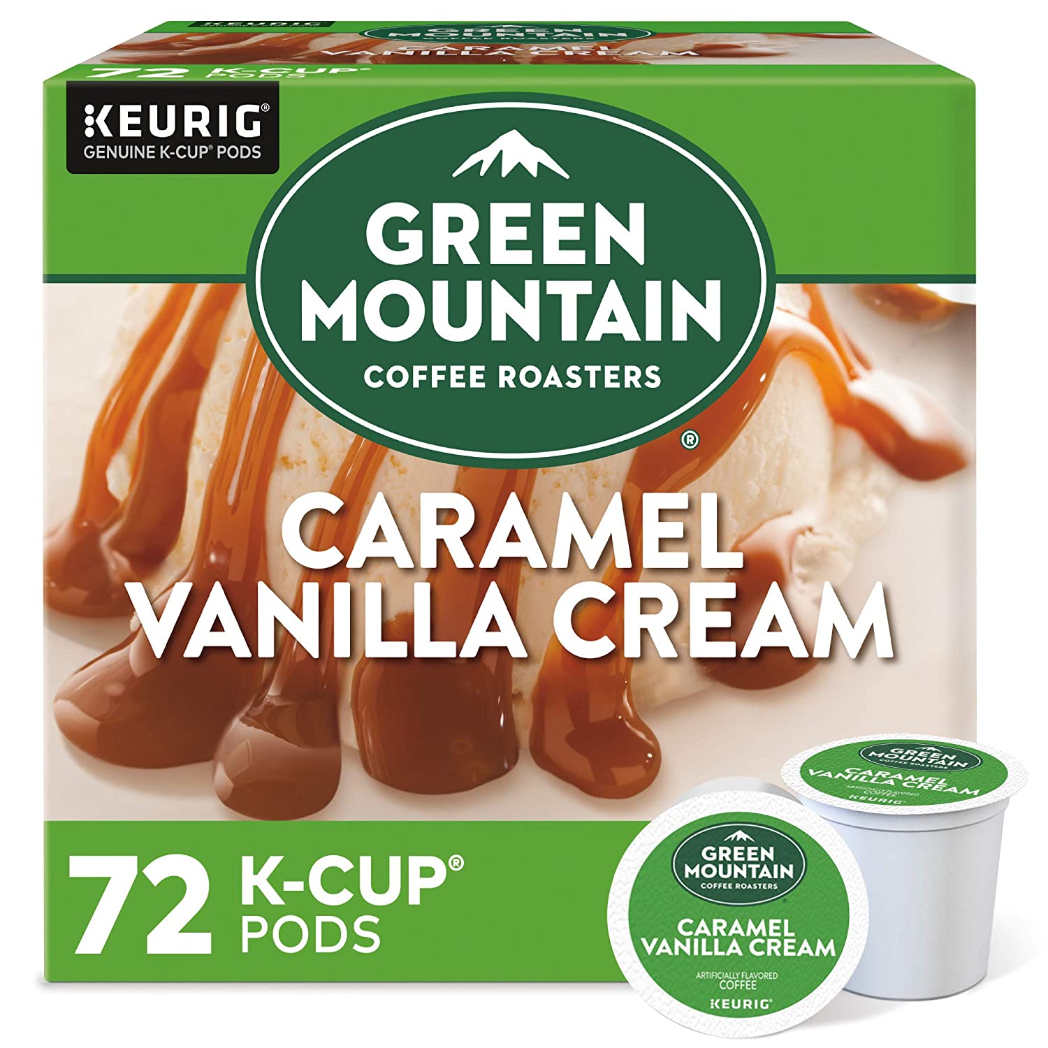 Green Mountain Coffee Roasters Caramel Vanilla Cream. Single-Serve Keurig K-Cup Pods. Flavored Light Roast Coffee. 12 Count (Pack of 6)