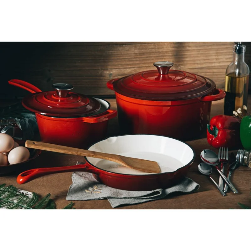 Hamilton Beach HAR101RD 5.5 Quart Enameled Cast Iron Covered Round Dutch Oven Pot. Red