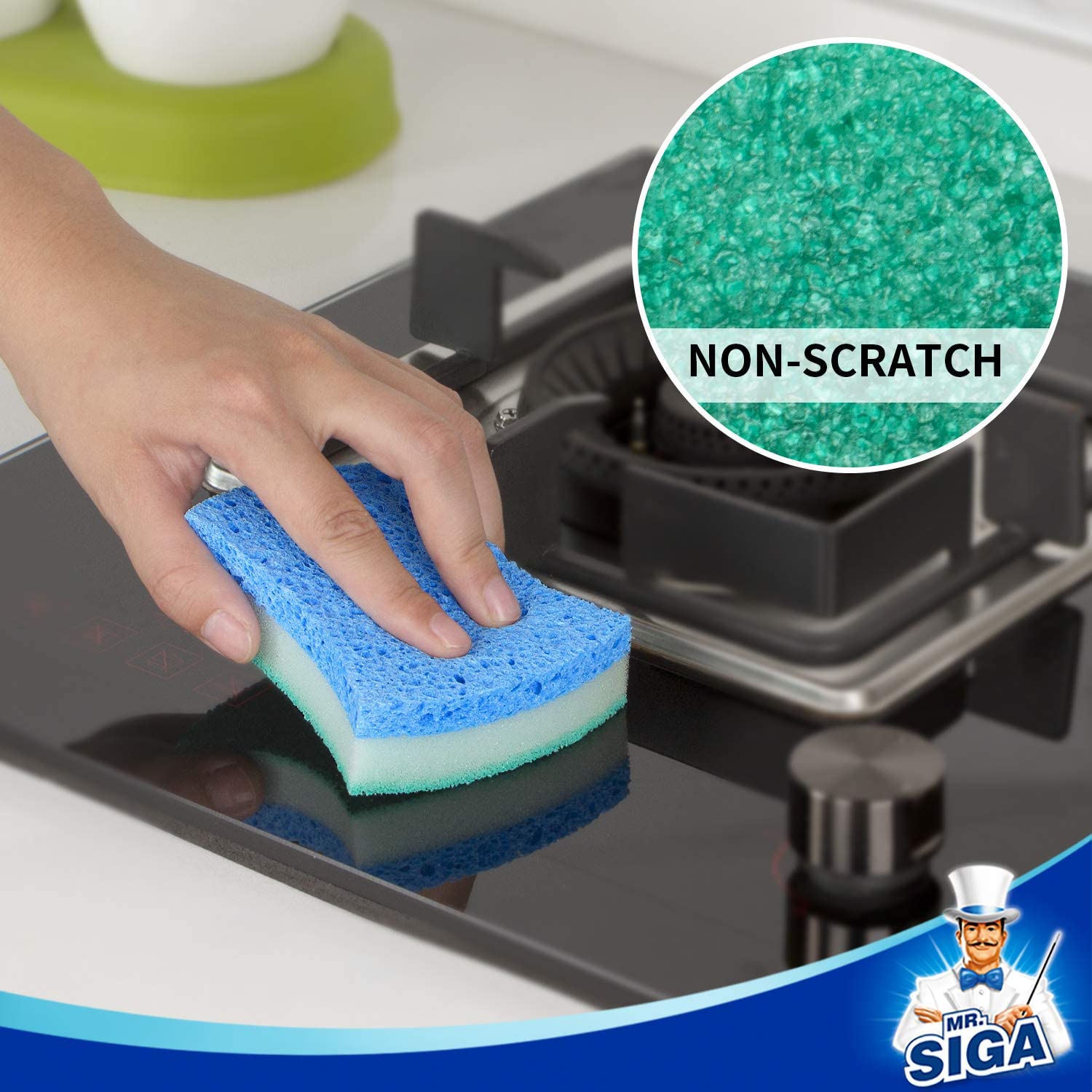 MR.SIGA Multi-Use Cellulose Scrub Sponge. Dual-Sided Dishwashing Sponge 12 Pack
