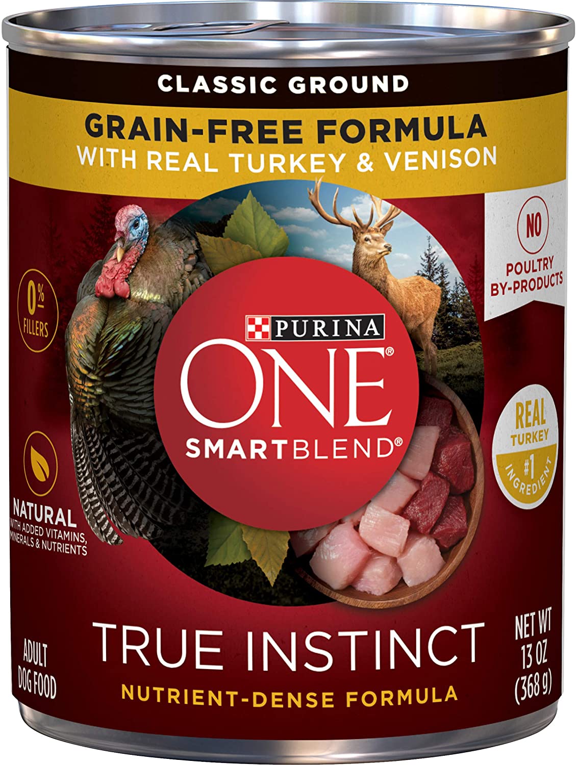 Purina ONE Grain Free. Natural Pate Wet Dog Food. SmartBlend True Instinct With Real Turkey & Venison - (12) 13 oz. Cans