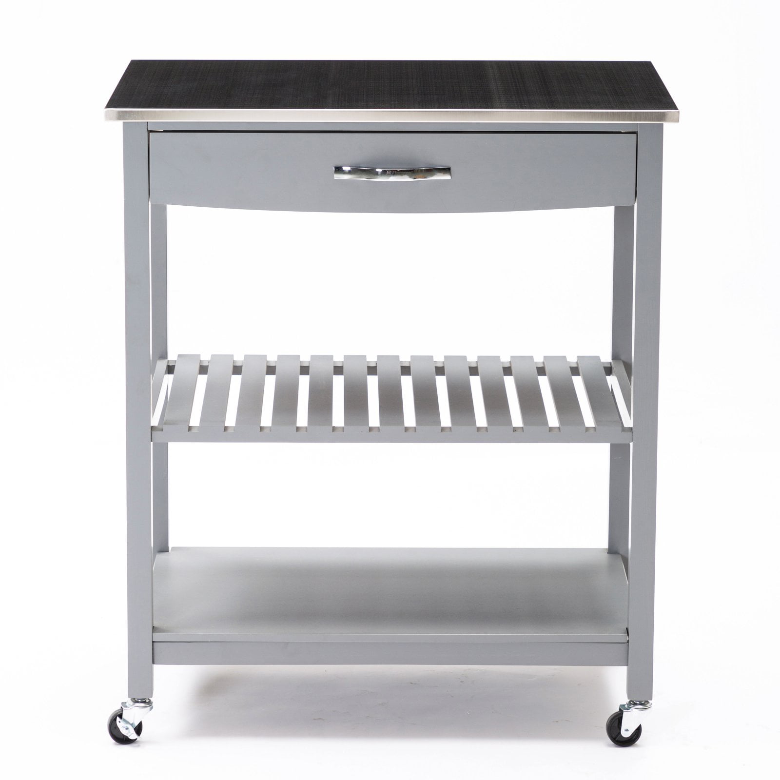 Boraam Holland Wood Kitchen Cart with Stainless Steel Top. Gray Finish