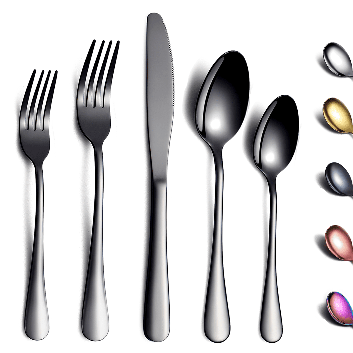 ReaNea 20 Piece Black Silverware Set Stainless Steel Titanium Black Plating Flatware Set.Spoons and Forks Cutlery Set Service for 4