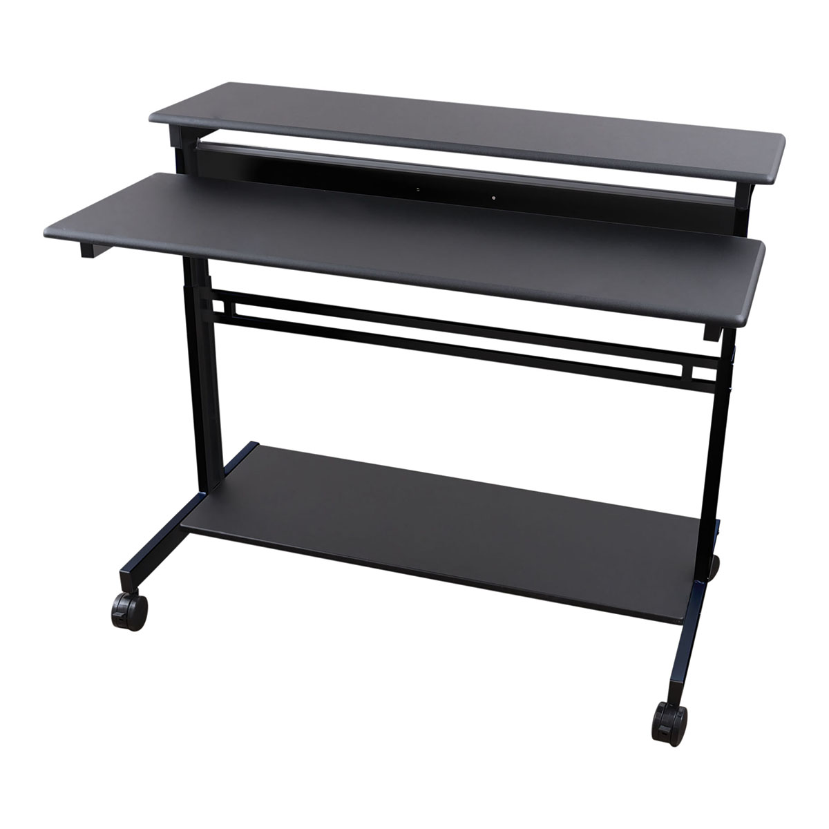 Stand Up Desk Store Rolling Adjustable Height Two Tier Standing Desk Computer Workstation (Black Frame/Black Top. 48″ Wide)